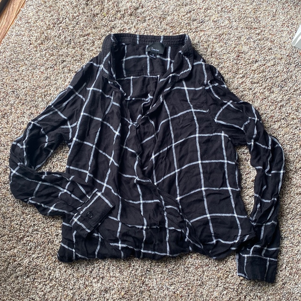 Black and White Checkered Button Down Blouse